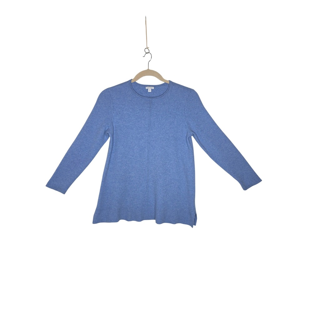 J.Jill Cashmere Sweater Blue Periwinkle Crew Neck Seam Detail Large Soft Warm